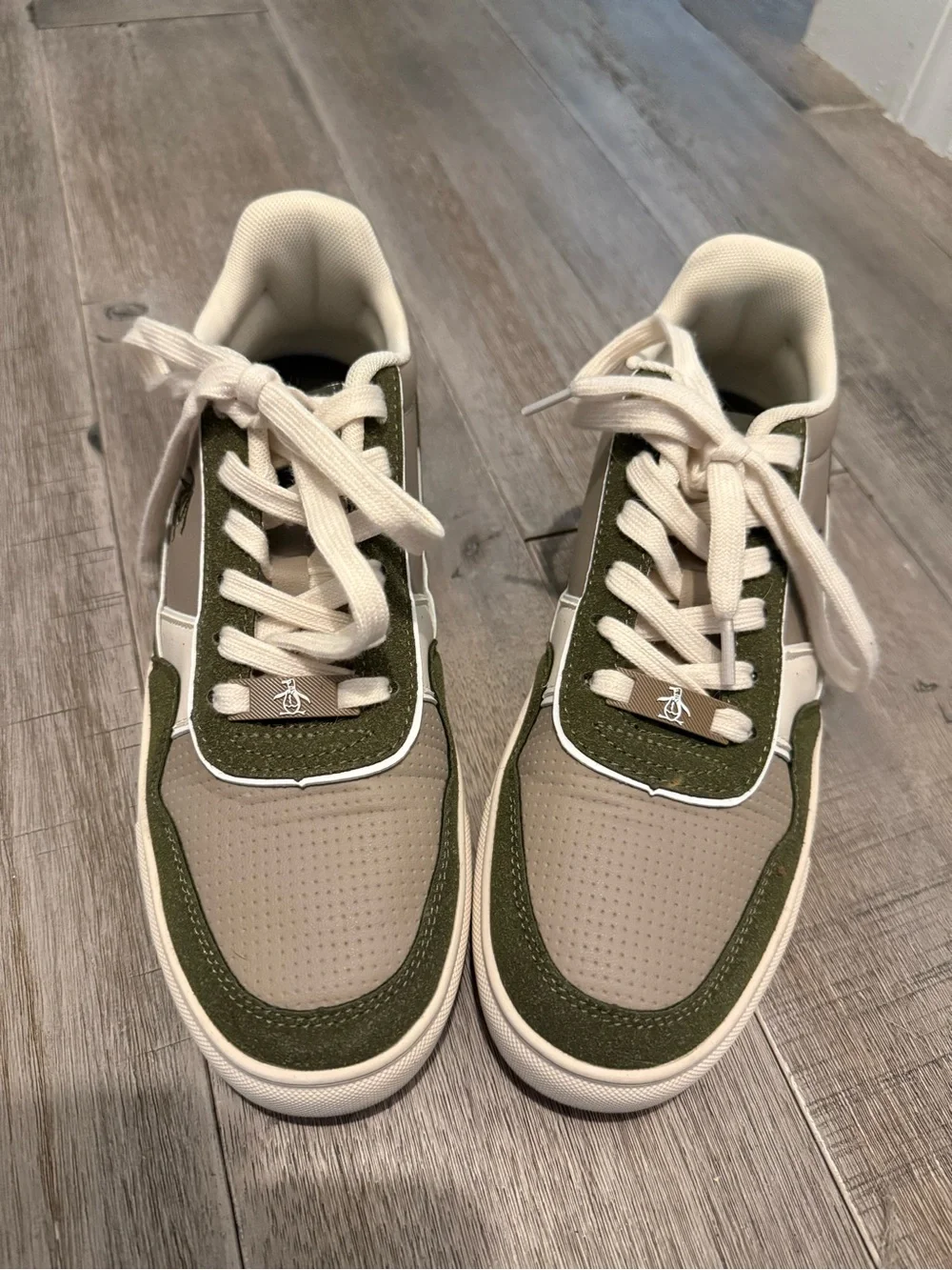 Original Penguin Olive and Cream Low-Top Lace-Up Sneakers